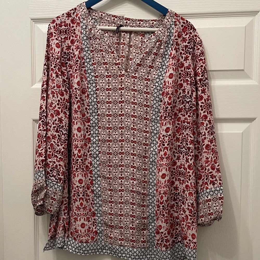 NYDJ Red Floral Print Boho Blouse
